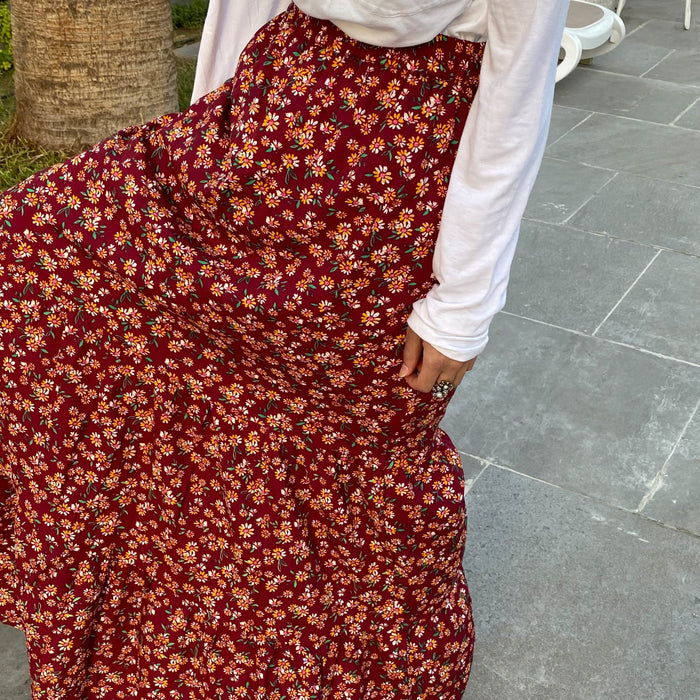 Express Yourself With Playfully Cute- Long Maxi Floral Boho Skirt